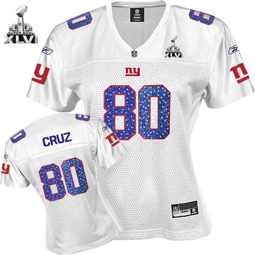 Giants #80 Victor Cruz White Women's Sweetheart Super Bowl XLVI Stitched NFL Jersey